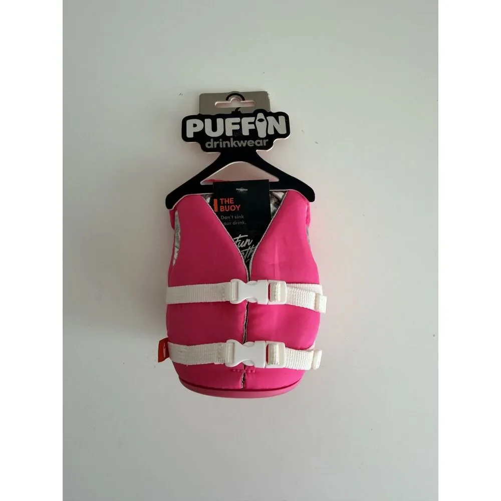 NWT Puffin Drinkwear The Buoy Party Pink 12 oz Floating Can Cooler Life Vest